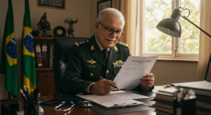 Militar reformado segurando documentos e sorrindo, simbolizando isenção de IR garantida por lei.